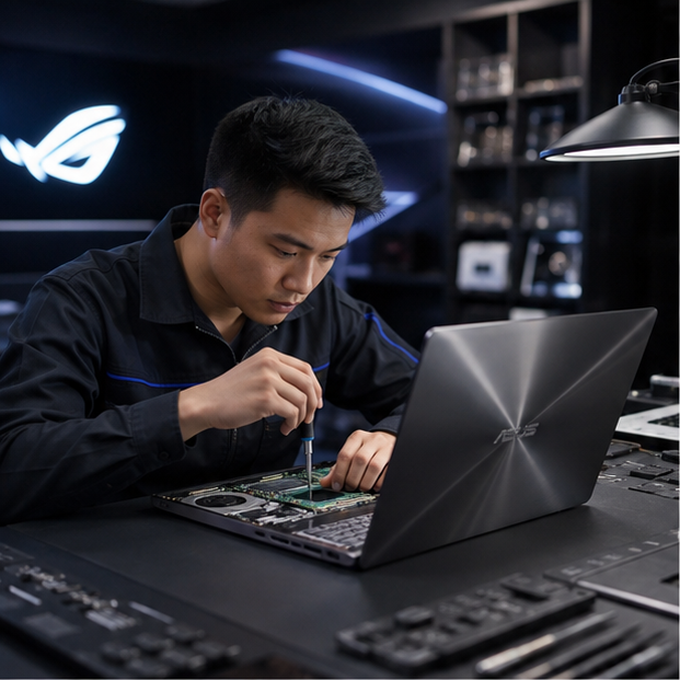 Technician repairing a ASUS laptop