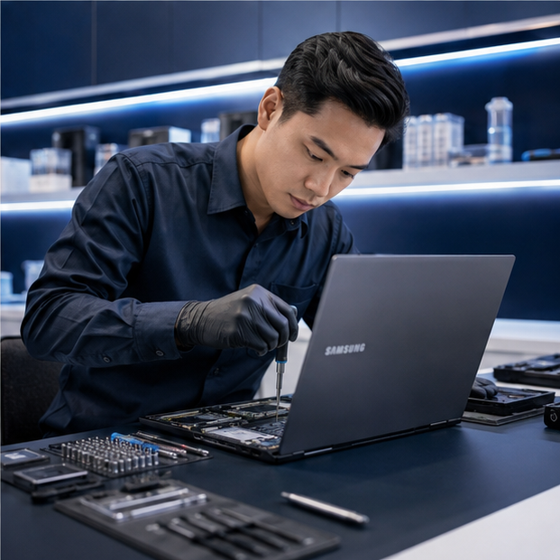 Technician repairing a Samsung laptop